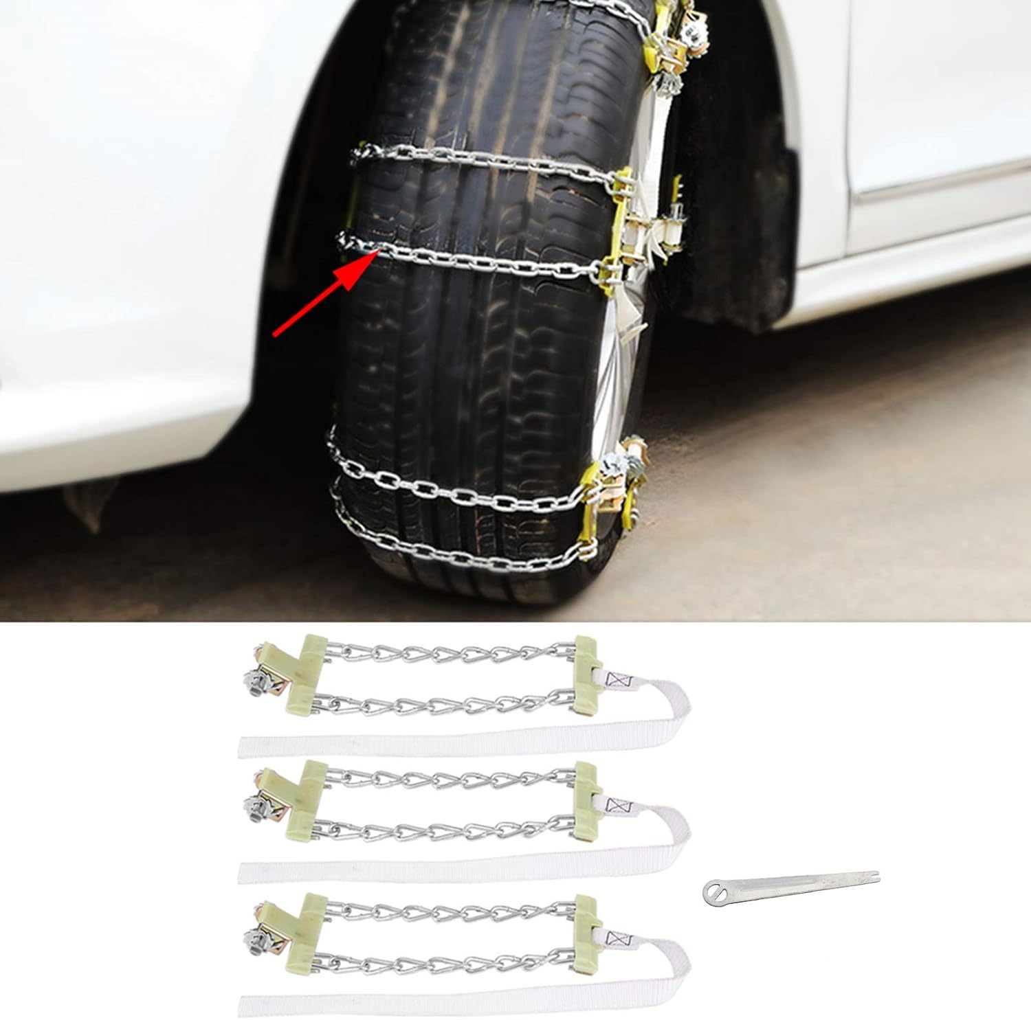 Steel Tire Chain, 3pcs Anti Skid Tire Chain Winter Security Tyre Belt Tire Chain Clips for Car Truck SUV(L)