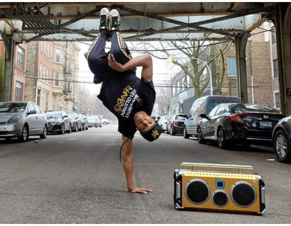 Bumpboxx Bluetooth Portable Speaker Boombox Flare8 Blue | Retro Boombox with Bluetooth Speaker | Rechargeable Lithium Battery | includes Wireless Microphone, Carrying Strap & Remote Control