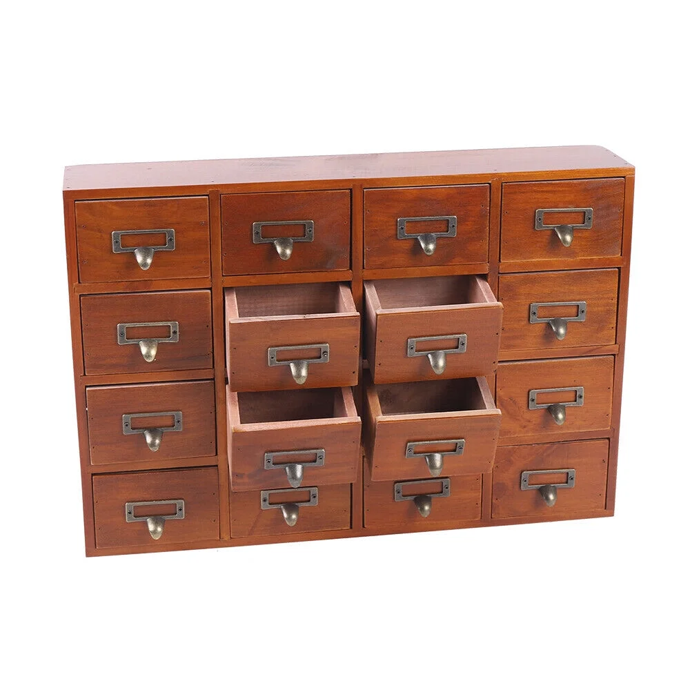 Miumaeov Cabinet 16 Drawers Vintage Wood Apothecary Cabinet Label Holder Card Catalog