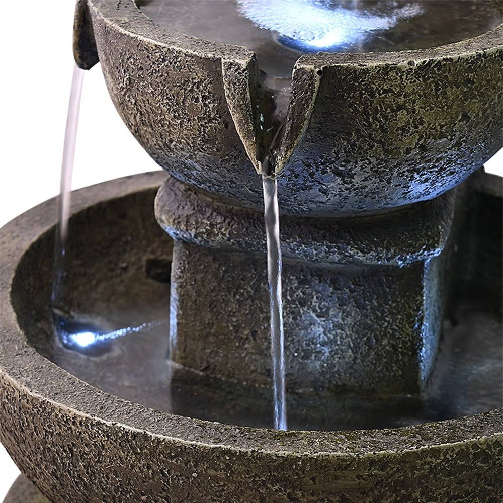 Outdoor Cascading Waterfall Fountain w/LED Light Home Water Fountain - Polyresin - Floor/Lighted - Grey
