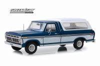 1975 Ford F-100 Ranger Pickup Truck with Deluxe Box COVER, Blue White - Greenlight 13544 - 1/18 Scale Diecast Model Toy Car