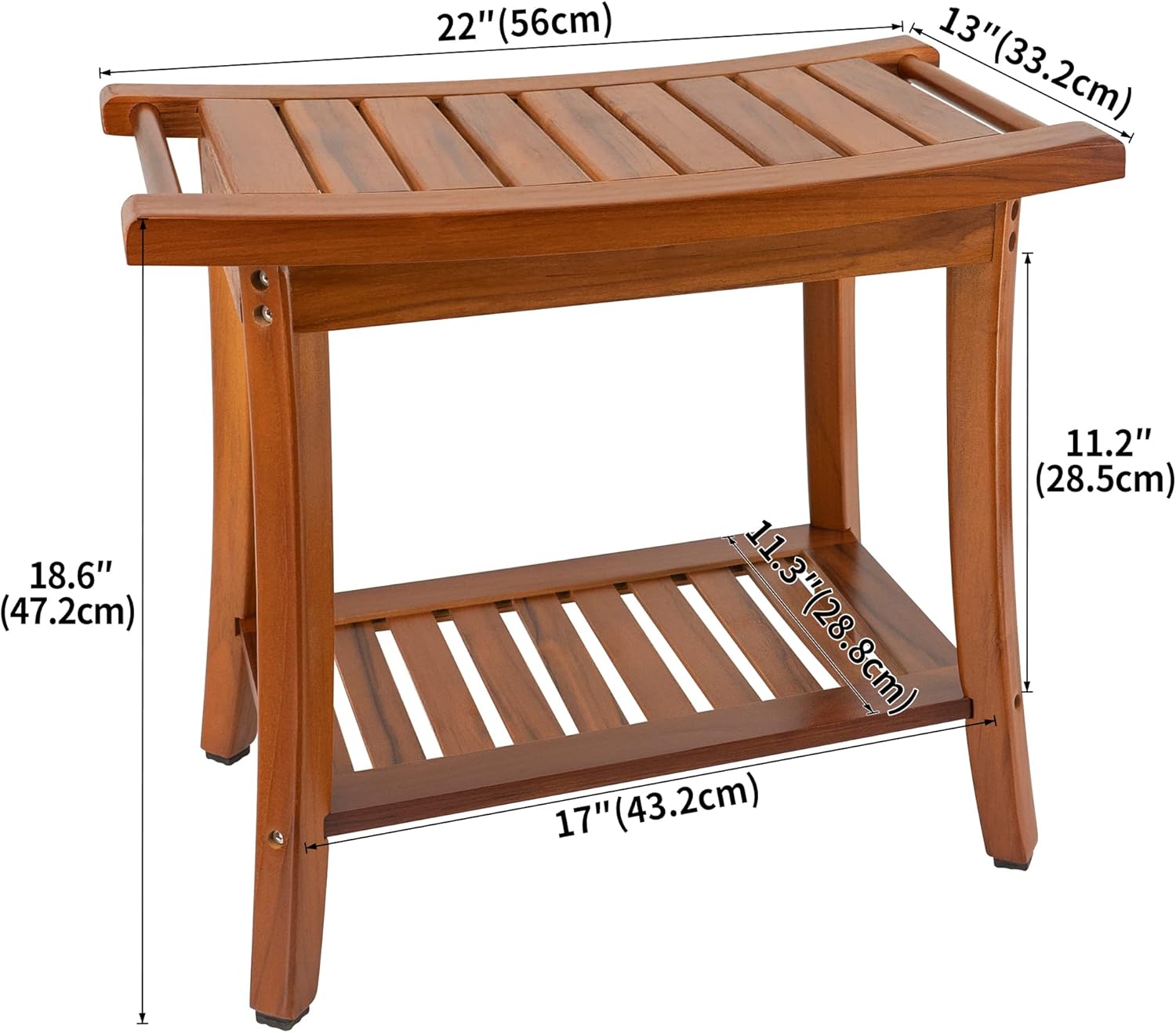 Utoplike Teak Shower Bench Seat with Handles and Wood Shower Foot Stool for Shaving Legs Portable Wooden Spa Bathing Stool