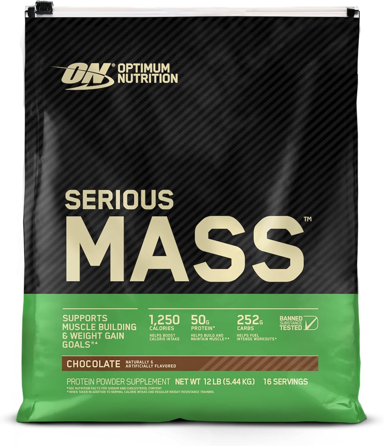 Optimum Nutrition Serious Mass Weight Gainer Protein Powder, Vitamin C, Zinc and Vitamin D for Immune Support, Chocolate, 12 Pound (Packaging May Vary) Pack of 2