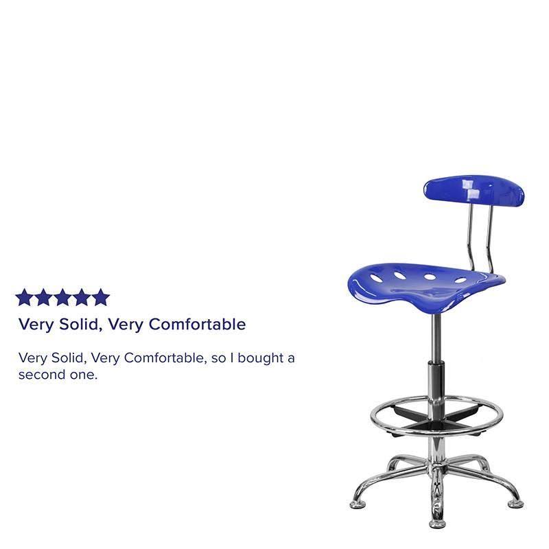 Vibrant Nautical Blue and Chrome Drafting Stool with Tractor Seat