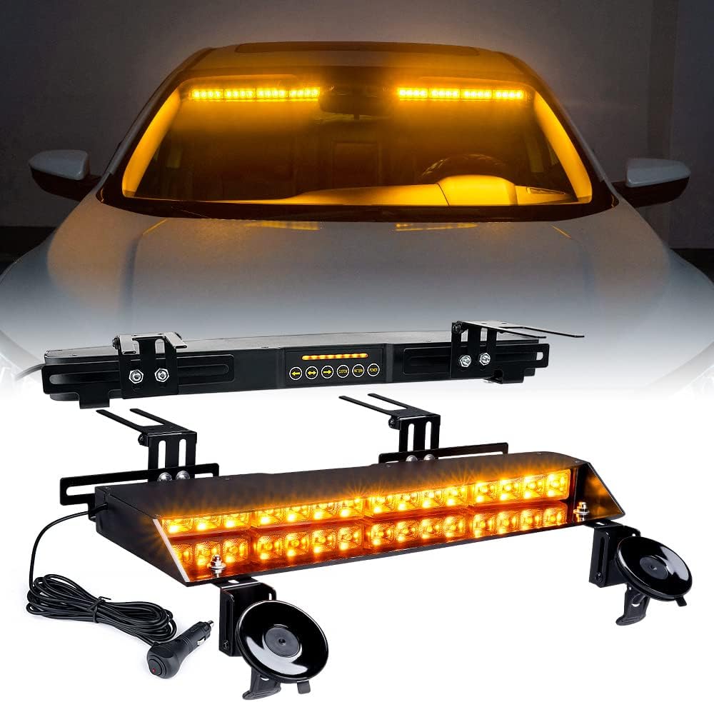 Xprite Amber LED Visor Strobe Dual Light Bar, Interior Windshield Sunvisor Safety Emergency Warning Traffic Advisor Flashing Caution Lightbars with Control Panel, for Construction Vehicles Trucks