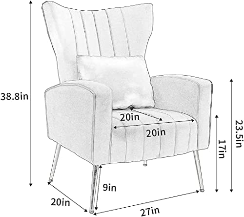 Living Room Chairs Set of 2 Modern Velvet Accent Chairs with Lumbar Pillow, High Back Armchair Arm Chairs with Gold Metal Legs for Bedroom, Green