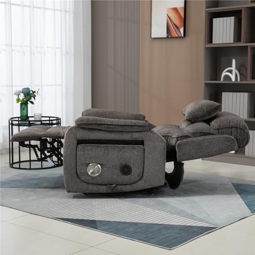 Light Grey Recliner Chair for Elderly | Tall and Big Man 400lbs | Chenille | Power Lift, Lay Flat, Stand Up, Wireless Charging Device, Extended Footrest, Massage Heat, Cup Holder, Lumbar Pillow