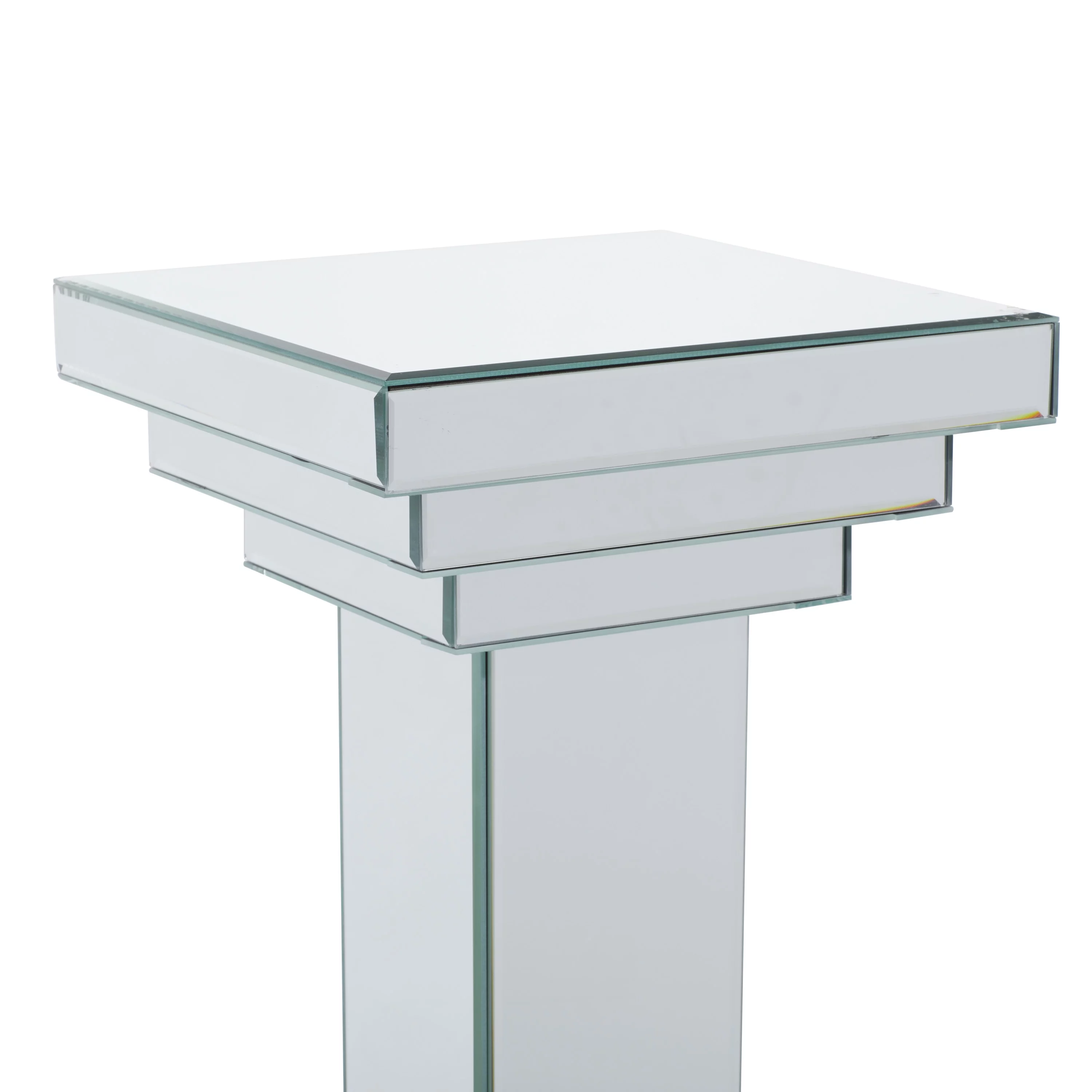 DecMode 12" x 36" Silver Glass Mirrored Pedestal Table, 1-Piece