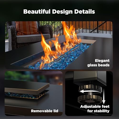 Ciays 42 Inch Gas Fire Pit Table, 60,000 BTU Propane Pits for Outside with Steel Lid and Lava Rock, 2 in 1 Firepit Table Gatherings Parties on Patio Deck Garden Backyard, Black