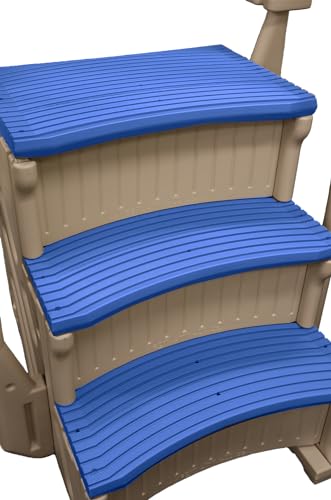 Confer Plastics Curve with Add On in-Pool Inground Pool Step 3 Tread Stair Entry System w/ 2 Handrails & Adjustable Mounting Brackets for In Ground Swimming Pool, Grey Treads