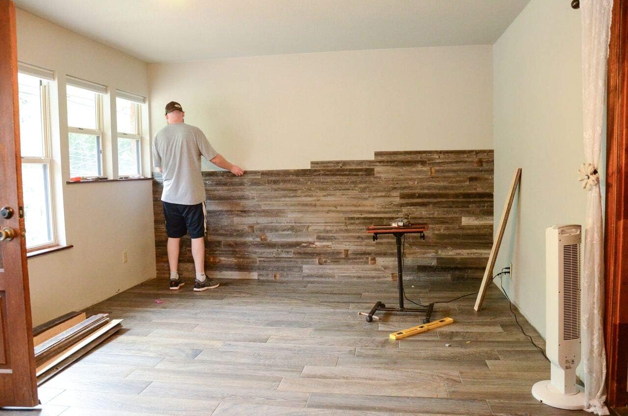 Real Wood - Reclaimed barn Wood Wall Paneling. Planks for Accent Walls- Easy Nail Up Application (46 Square feet)