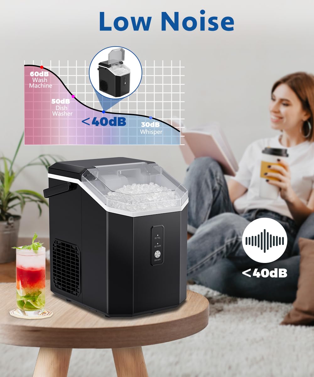 Joy Pebble Ice Maker Countertop, 10,000pcs/33lbs/Day, Portable Handheld Nugget Ice Maker Machine with Handle, Self-Cleaning, Ice Scoop and Basket for Kitchen/Home/Office/Party