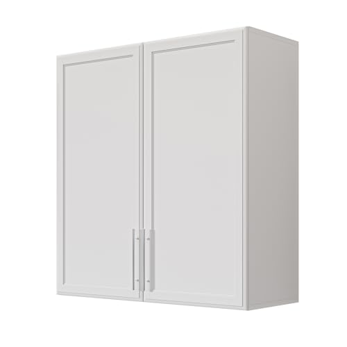 FIMELLO 30" Laundry Room Wall Cabinet with Adjustable Shelf, Large Wall Storage Cabinet, White Wall Cabinet with Doors, Upper Kitchen Cabinet, Cabinets for Laundry, Bathroom, Kitchen -White