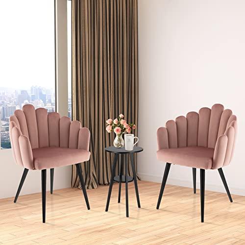Giantex Modern Mid-Century Dining Chair - Cute Velvet Armchair with 16” High Back, 330lb Capacity, Accent Upholstered Arm Dining Chairs for Bedroom, Living Room, Small Space, Teal Blue