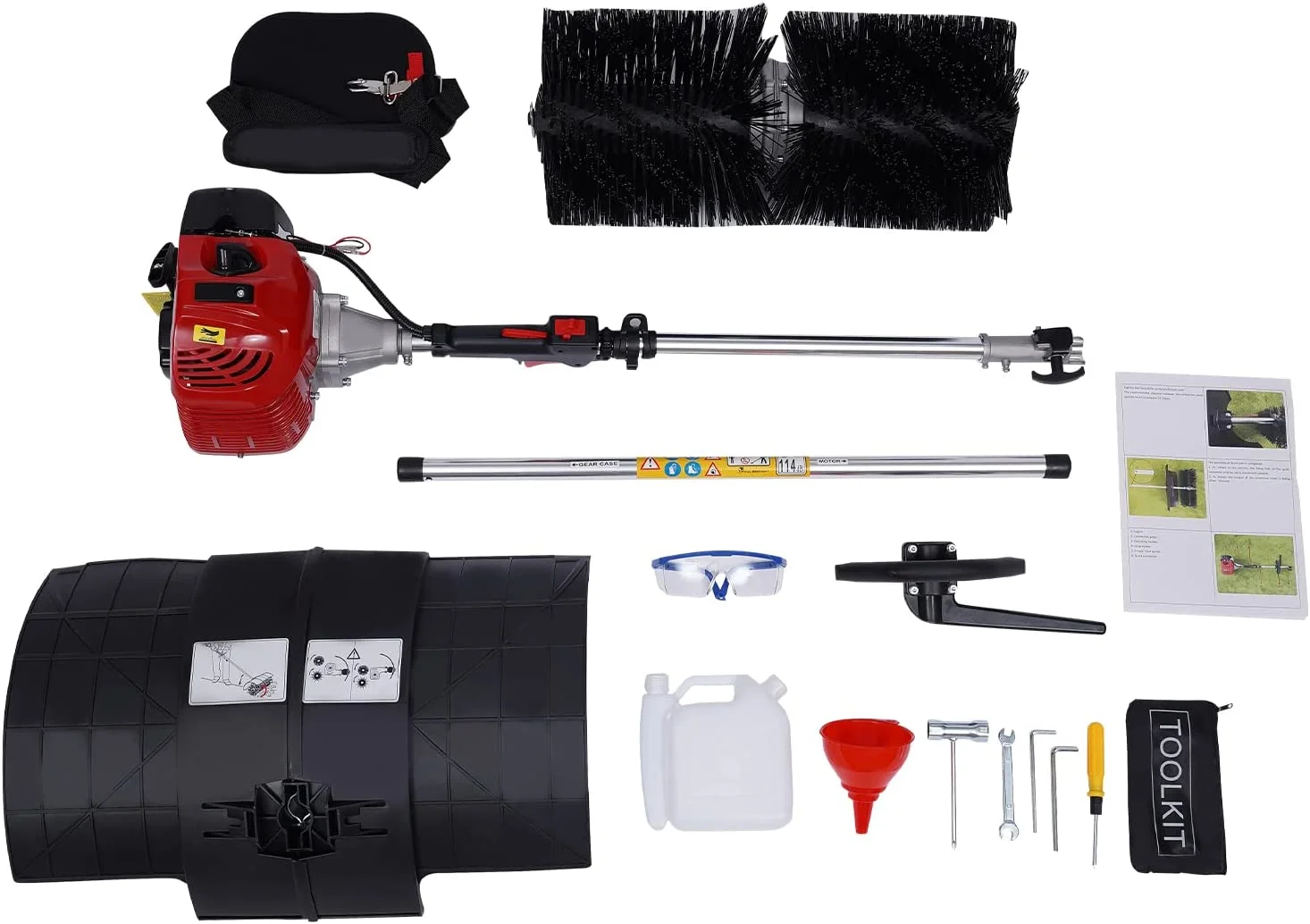 MONIPA 52cc 2 Stroke 2.3HP Power Sweeper Handheld Gasoline Engine Power Broom Brush Clear with Air Cooled Motor EPA Engine for Driveway Turf Snow