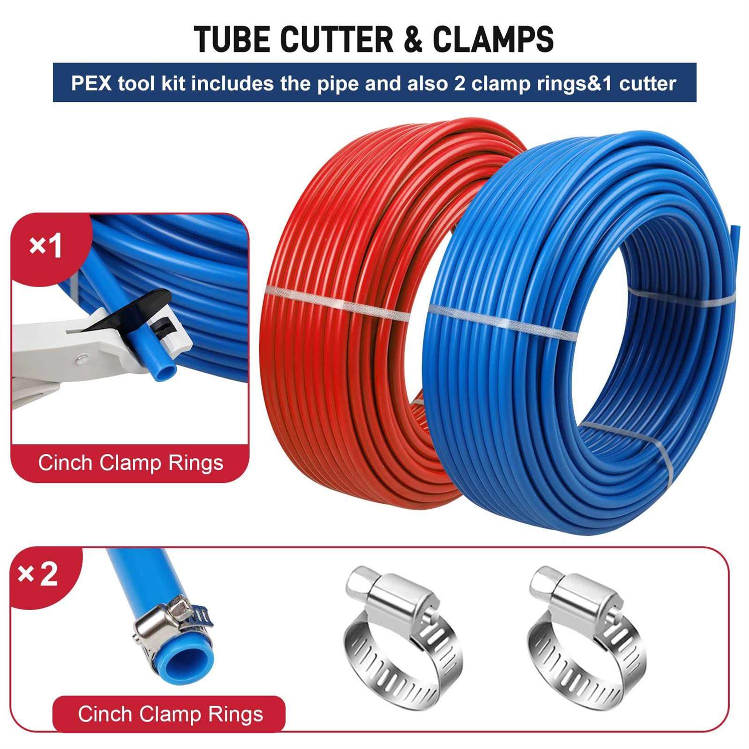 PEX Pipe 1/2 Inch 100ft 2 Rolls PEX Tubing EVOH PEX-B Pipe Non Oxygen Barrier Durable Leakage-Proof Flexible For Residential Water Lines In Homes