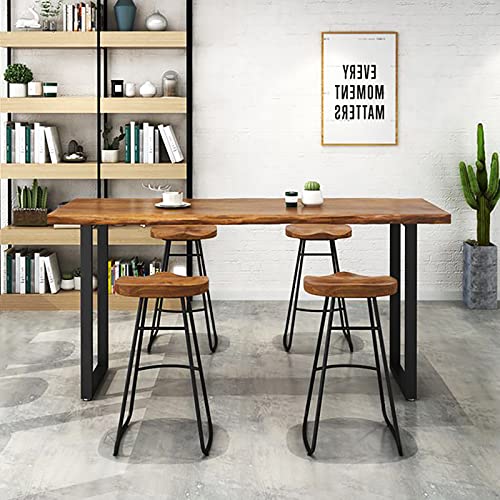 Industrial Bar Table,Solid Wood Bar Height Table Creative Live Edge Dining Table,Long Bar Table Rustic Tall Counter Height Table,Rectangular Narrow Bar Table(86.6" with 4 stools, Brown)