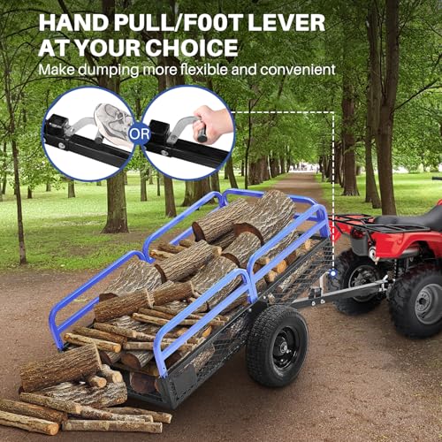 Heavy Duty Steel ATV Dump Trailer, 1500-Pound Load Capacity, Tow Behind Dump Cart Garden Trailer, with Removable Sides and 2 Tires, for Mowers, Tractors, ATV, UTV