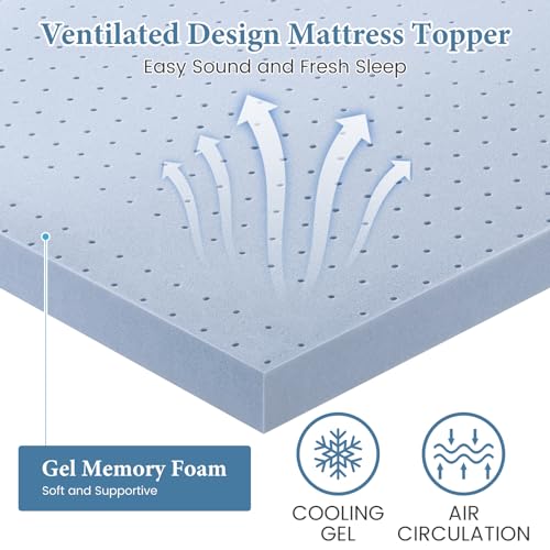 FP FLEXPEDIC Queen Mattress Topper, 4 inch Cooling Mattress Topper, Gel-Infused Memory Foam Bed Topper for Queen Size Bed, CertiPUR-US Certified, Purple