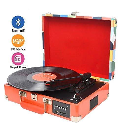 DIGITNOW Record Player, Turntable Suitcase with Multi-Function Bluetooth/FM Radio/USB and SD Card Port/Vinyl to MP3 Converter