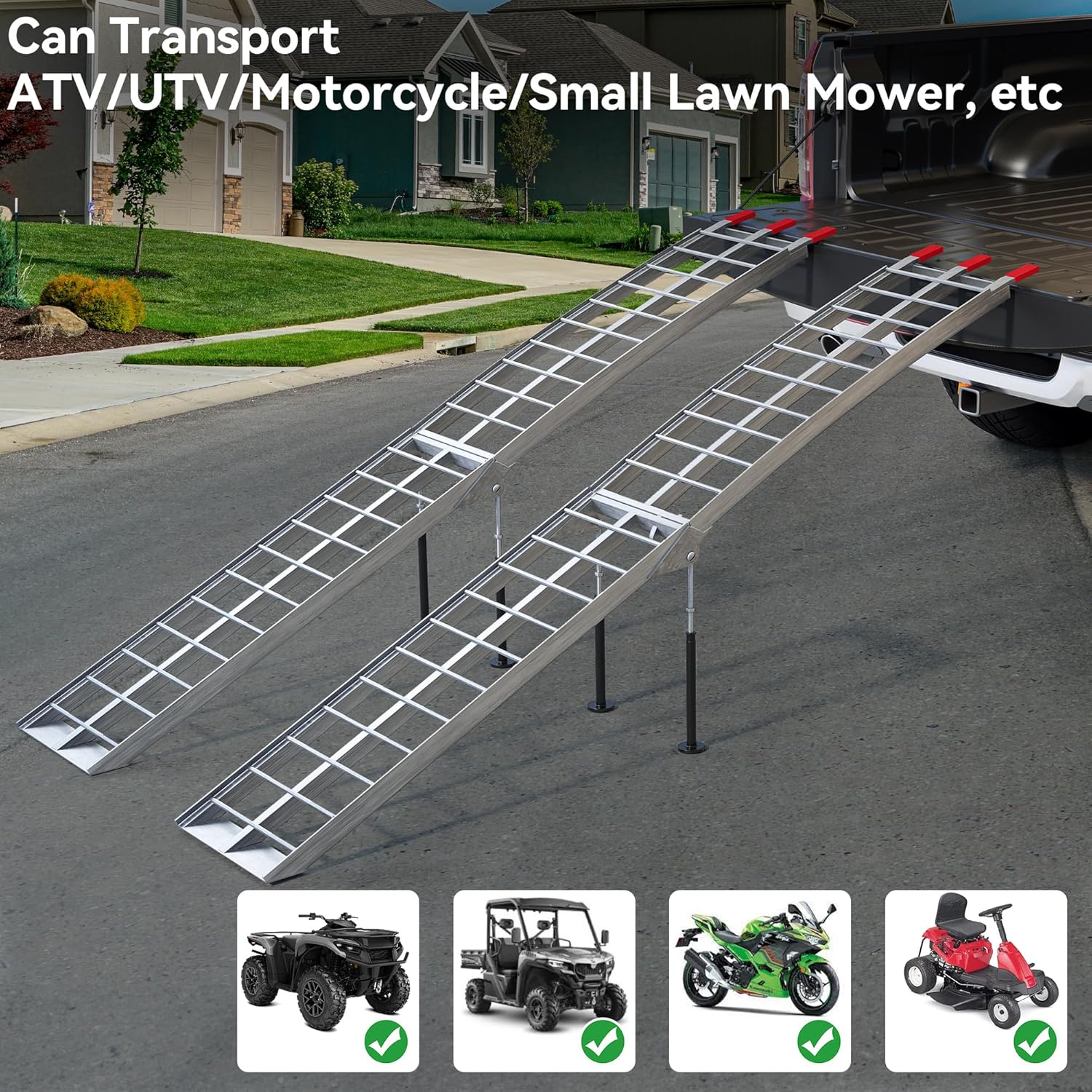 YITAMOTOR ATV Ramps 7.5ft, 3000 lbs Aluminum Folding Loading Ramps with Removable Support Legs, Truck Ramps for ATV UTV Pickup Trailer Motorcycle Dirt Bike Lawn Mower Snowblower, 2pcs