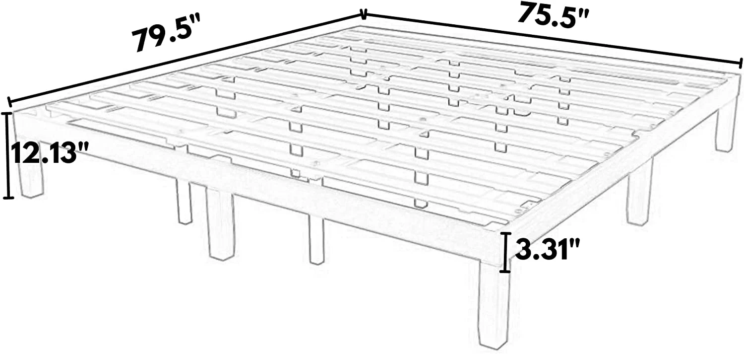 AngLink Queen Size Wood Platform Bedframe - No Headboard Bed Frame with 10 Legs Support, No Box Spring Needed, Strong Wood Slat Support, Easy Assembly丨Natural