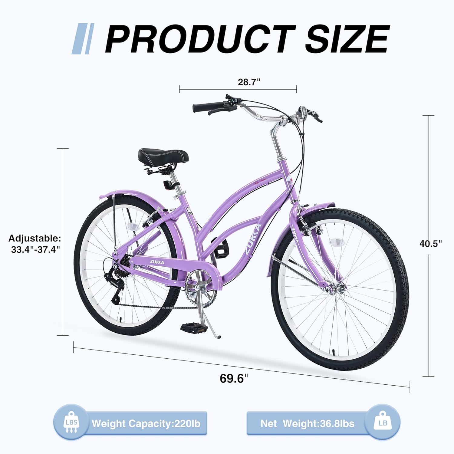 26 Inch Beach Cruiser Bike Beach Bike 7 Speeds Steel Frame Bicycle for Adult Women Femal Lady,Multiple Colors