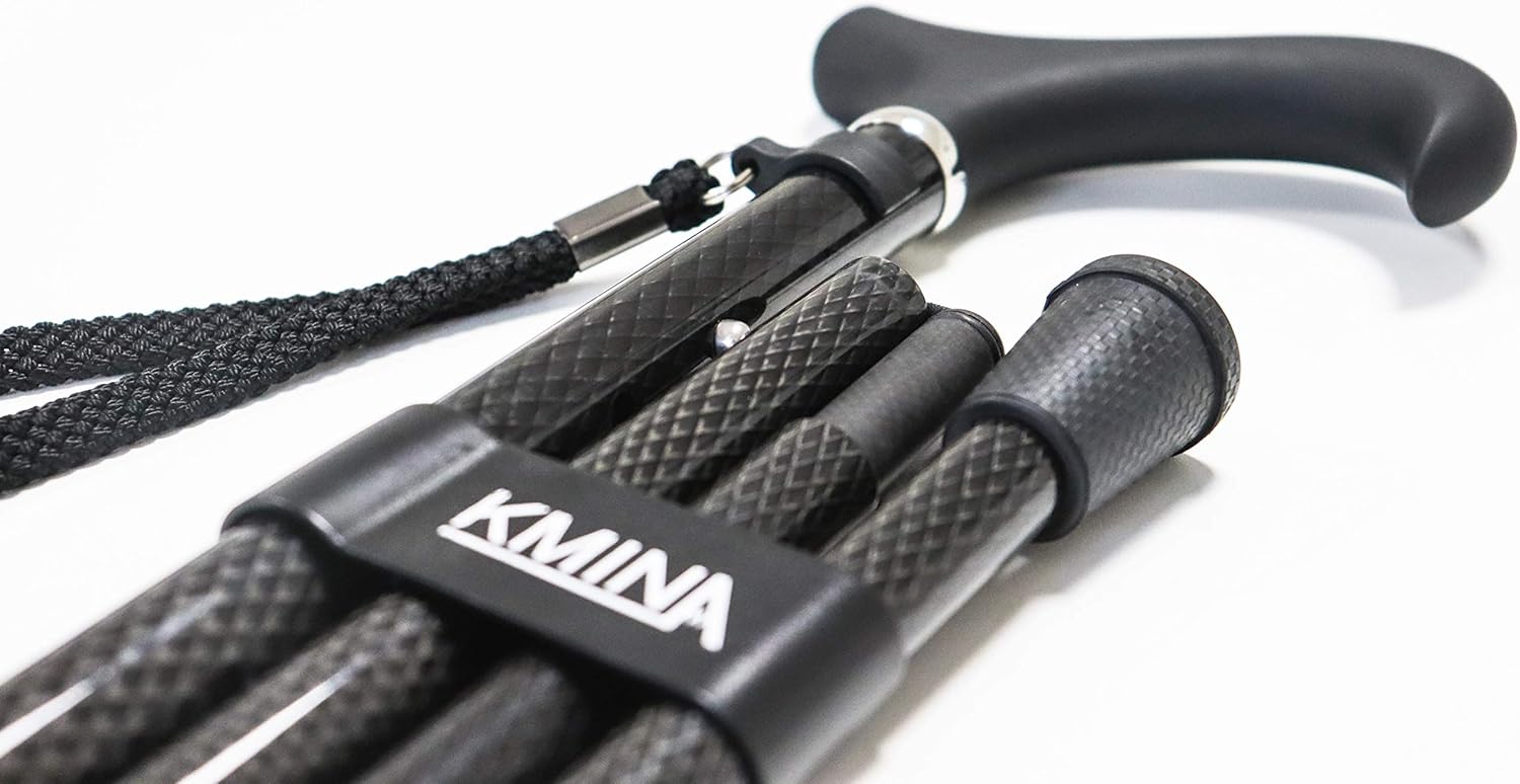 KMINA PRO - Folding Cane for Women, Carbon Fiber Cane, Lightweight Cane, Carbon Fiber Walking Cane, Fold up Cane with Strap, Collapsible Cane, KMINA PRO Carbon Fibre Folding
