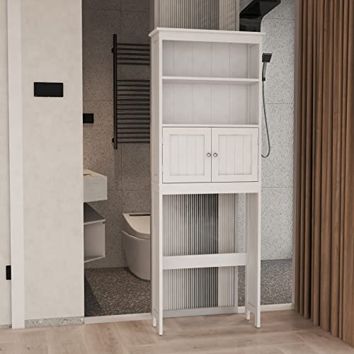 Wooden Bathroom Floor Cabinet Freestanding Storage Cabinet with a Adjustable Shelf for Office,Living Room,Kitchen Room,Entryway,Bedroom or Casual Occasions (White, 2 Doors with 1 Drawer)