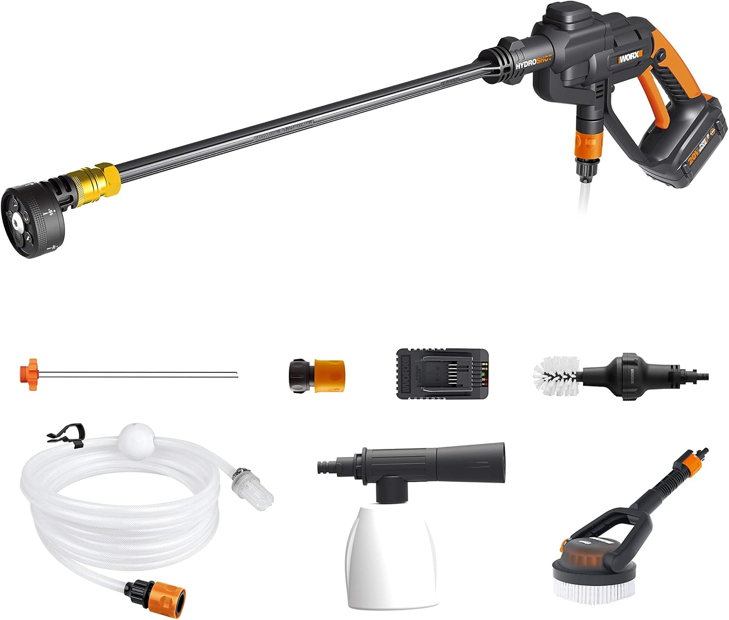 WORX WG620.5 20V 2.0Ah Hydroshot Cordless Portable Power Cleaner, Black and Orange