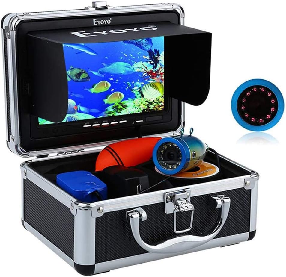 Eyoyo Portable 7 inch LCD Monitor Fish Finder Waterproof Underwater 1000TVL Fishing Camera 15m Cable 12pcs Infrared Lights for Ice,Lake and Boat Fishing