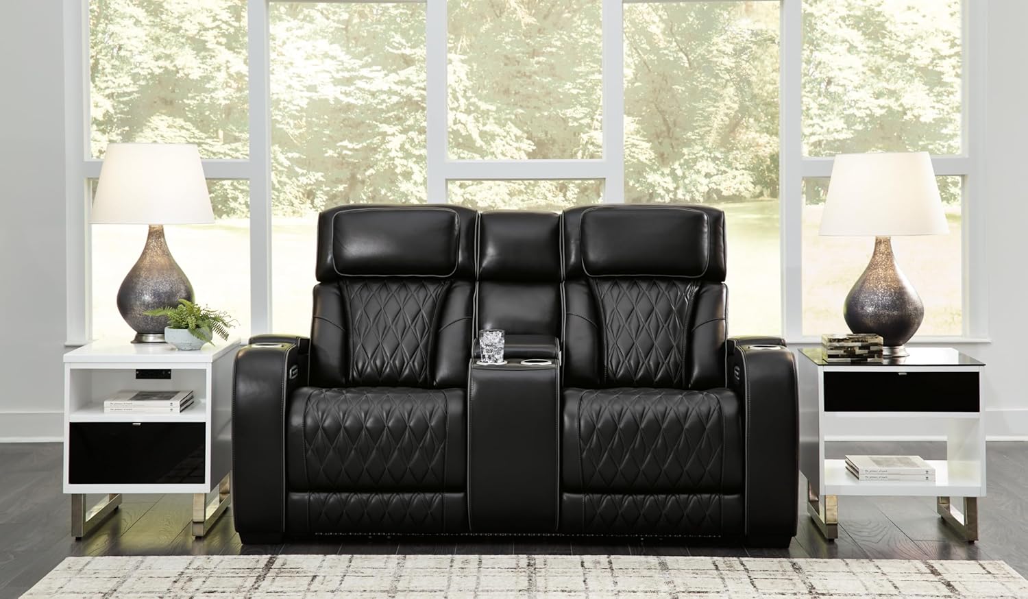 Signature Design by Ashley Boyington Power Reclining Loveseat with Console Love Seats, 75" W x 42" D x 44" H, Black