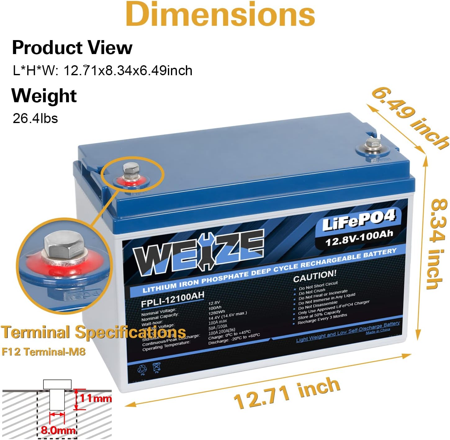 Weize 12V 200Ah LiFePO4 Lithium Battery, Up to 8000 Cycles, Built-in Smart BMS, Perfect for RV, Solar, Marine, Overland/Van, and Off Grid Applications