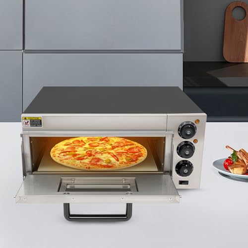 Electric Pizza Oven Countertop Pizza Oven Indoor Commercial Pizza Cooker, Single Deck Layer 1800W Stainless Steel Pizza Maker for Restaurant Home Pretzels Baked, Fits Pizza up to 12" Diameter