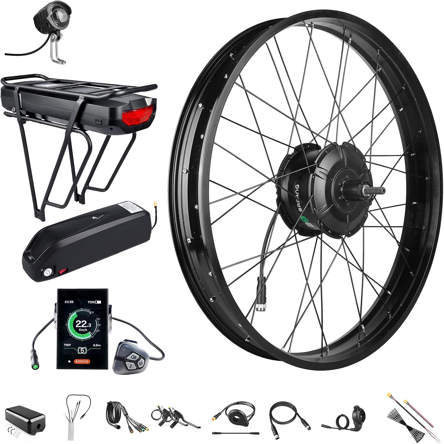 BAFANG 48V 1000W Rear Hub Motor Ebike Conversion Kit for 26 Fat Tire Bikes Cassette Rear Wheel Brushless Hub Motor Drive Electric Bicycle Conversion Kit with Optional Display and Ebike Battery