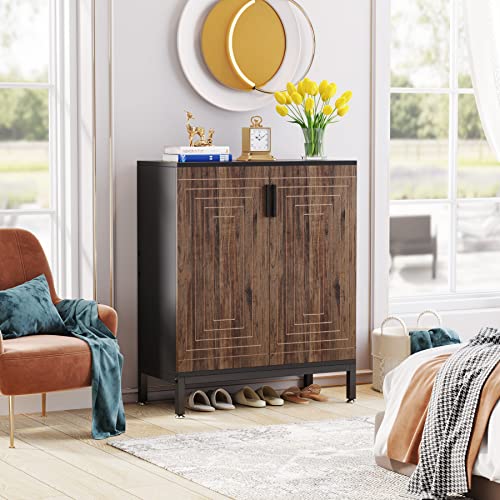 Shoe Cabinet with Doors, 20 Pairs Entryway Shoe Storage Cabinet Modern Storage Organizer for Closet, Living Room, Bedroom (Brown/Black)