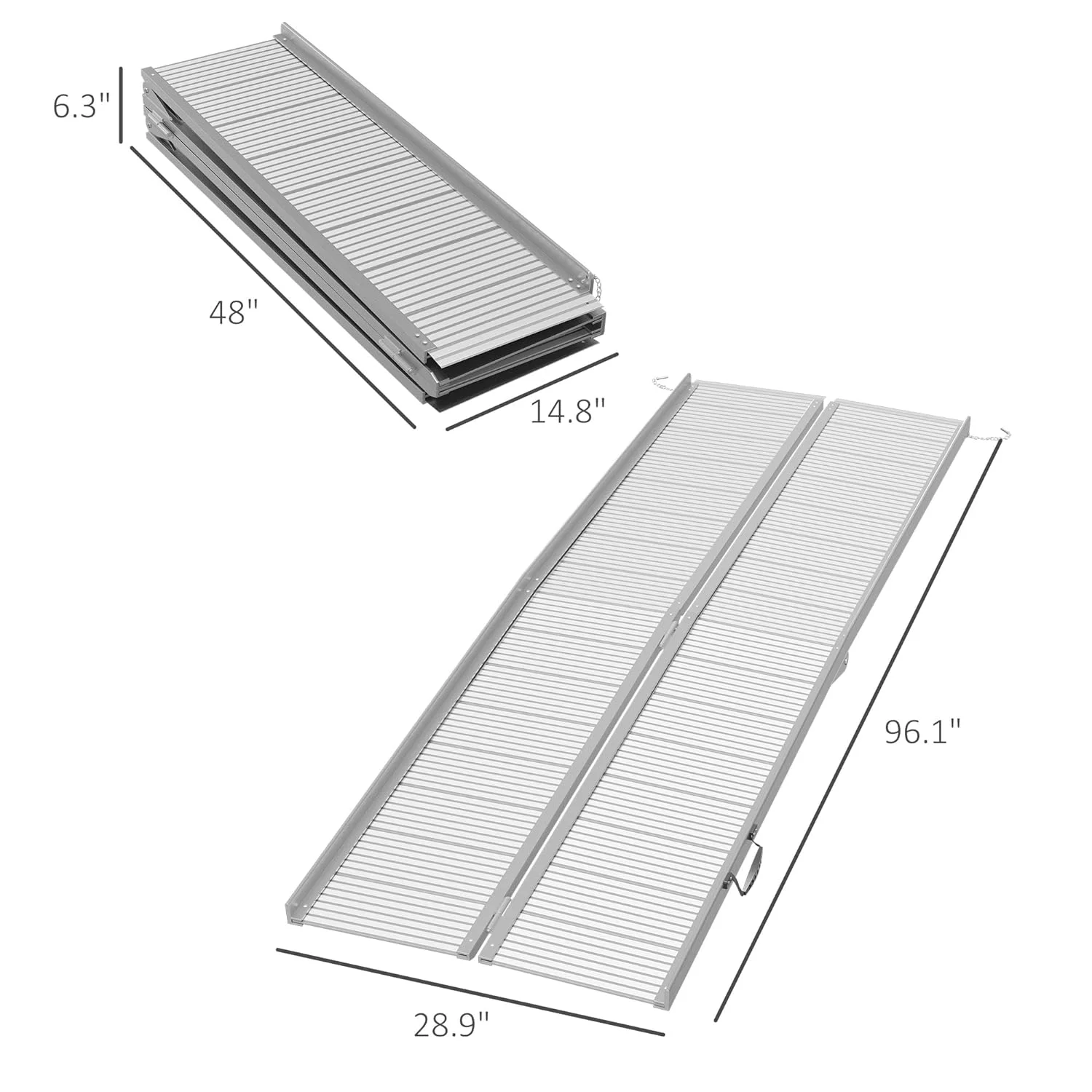 Wheelchair Ramp 8FT, Folding Aluminum Threshold Ramp with Non-Slip Surface, Transition Plates, 600lbs Weight Capacity, Handicap Ramp for Home, Doorways, Curbs, Steps