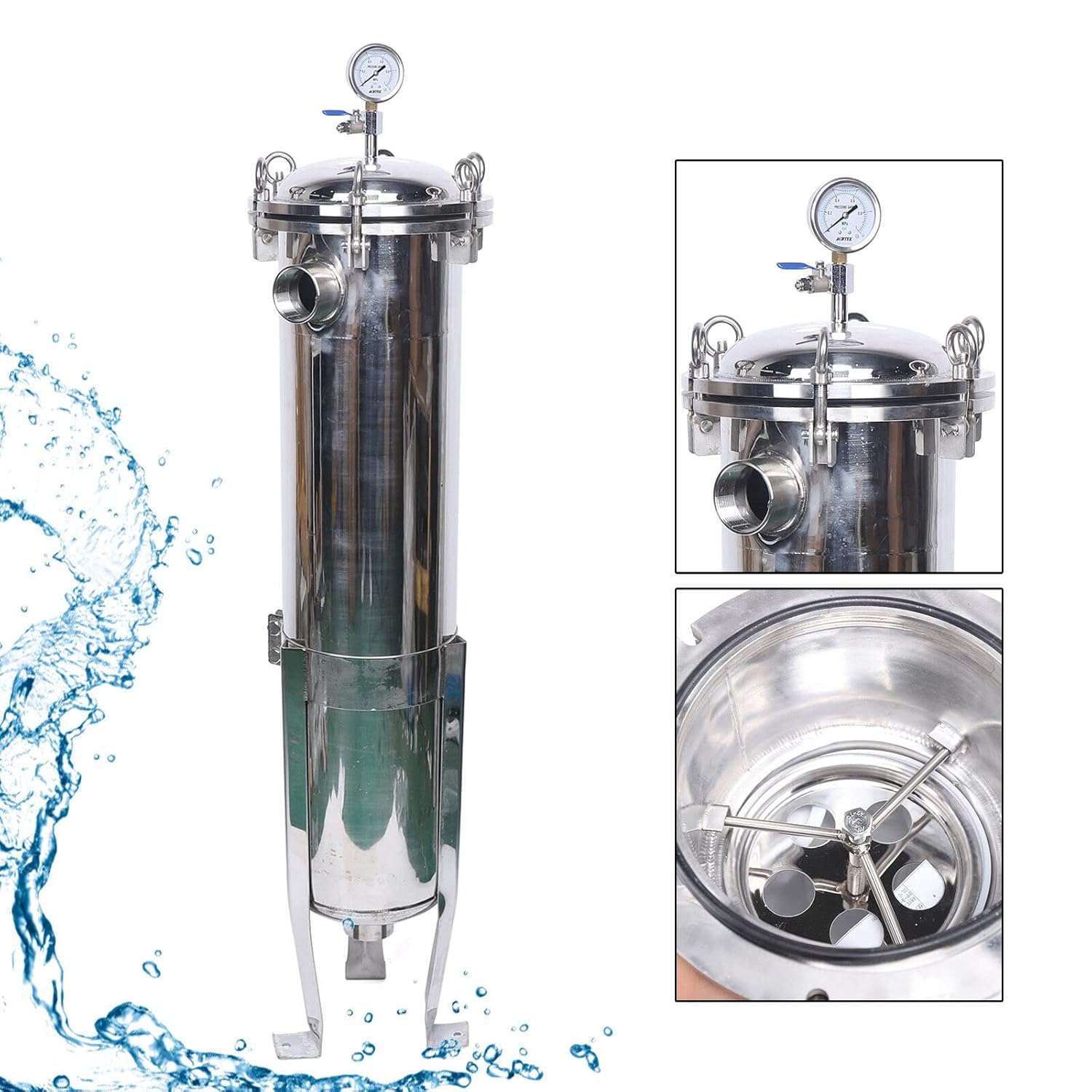 2" NPT Bag Filter Housing 304 Stainless Steel Max 150 Psi in/Out #2 Bag with mesh Used for Drinking Water, Wastewater, Diesel, Paint, Beverages Cooking Oil Alcohol, etc.