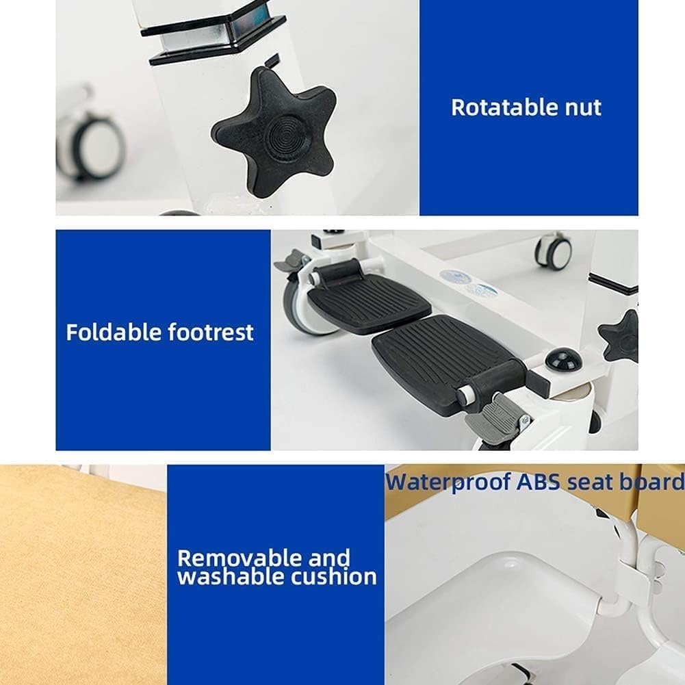 Commode Toilet Chair,Shower Wheelchair Bath Toilet,Shower and Commode Transport Chair with Wheels and Padded Seat for Handicap, Elderly, Injured and Disabled, 250 Lb Weight Capacity