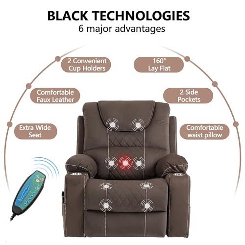 Power Lift Chair Lay Flat Recliner Infinite Position Electric Dual Motor Stand Up Lift Chair with Massage and Heat for Adults,Heavy Duty Recliners with 2 Remote Controls and Two Cup Holders