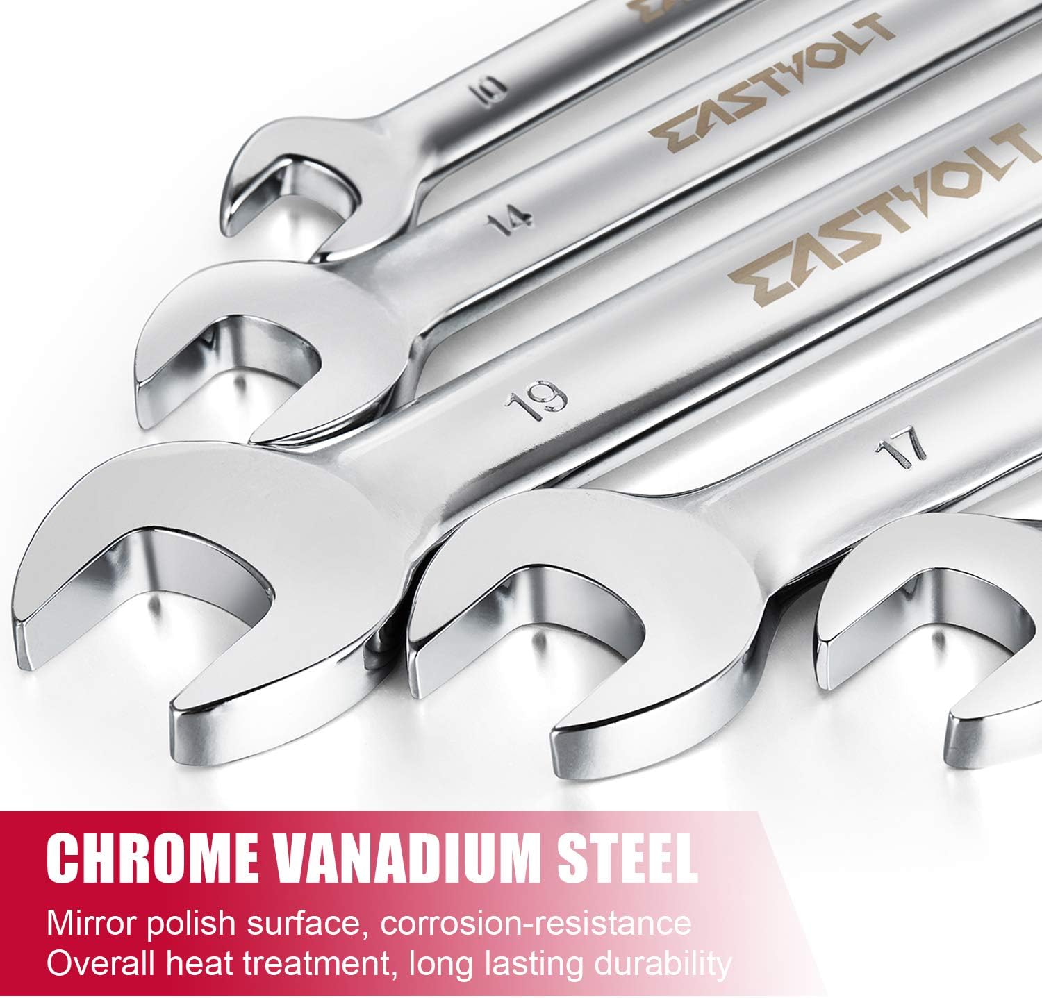 Eastvolt 12-Piece Flex-Head Ratcheting Wrench Set, Metric 8mm-19mm, Combination Ended Spanner kits, Chrome Vanadium Steel Combination Wrench set with Toolbox, EVHT1201 Pack of 2