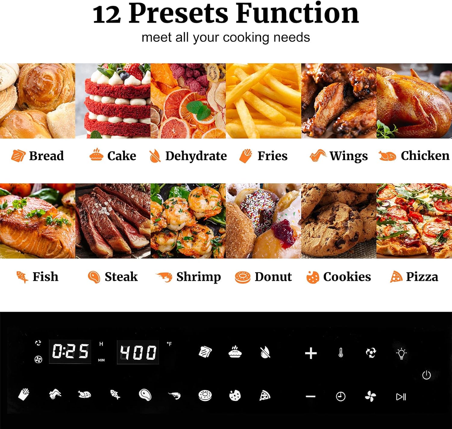 VENTRAY Convection Oven Air Fryer Toaster Oven 1700W 26QT Digital Control Stainless Steel Electric Ovens with Bake Pan, Broil Rack, Fry Basket & Recipe Book Included, 12 Cooking Presets