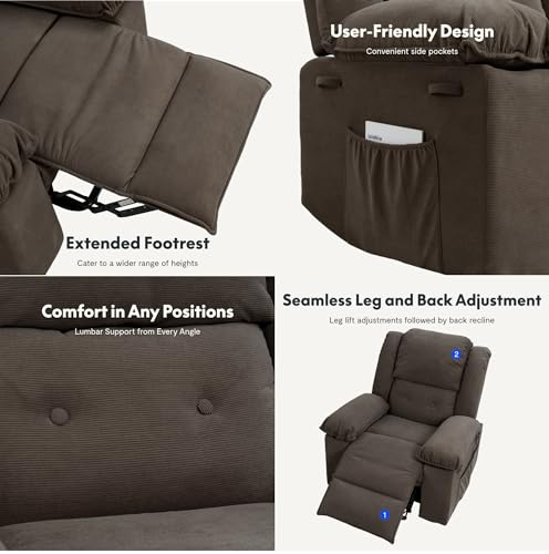 FLEXISPOT XL2 Power Lift Recliner Chair for Elderly, Electric Lift Recliner Chair for Adults with Massage and Heat, Fabric Lift Chair Sofa with 2 Side Pockets for Living Room Bedroom(Brown)