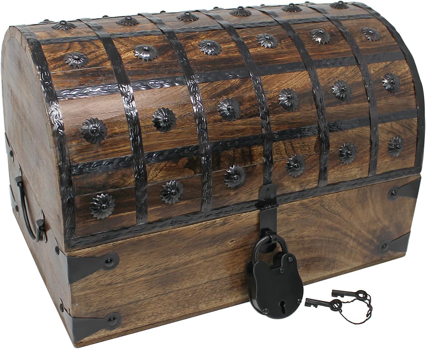 Nautical Cove Pirate Treasure Chest with Iron Lock and Skeleton Key - Storage and Decorative Box (X-Large 16 x 11 x 10.5)