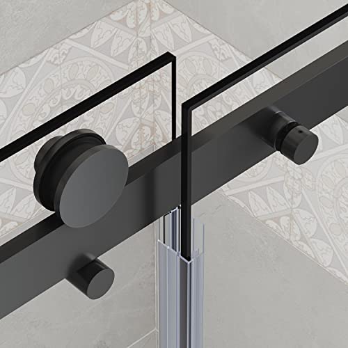 SUNNY SHOWER Frameless Sliding Tub Door 58.5-60" W X 62" H Bathtub Door with 5/16" Clear Glass Sliding Shower Enclosure with Tempered Glass Door Matte Black