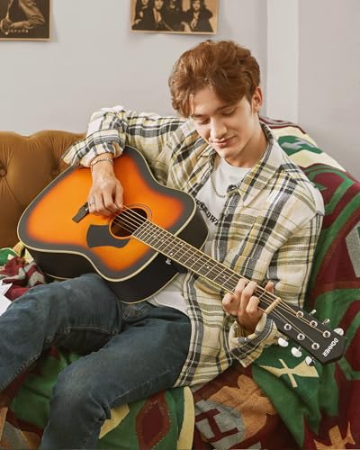 Donner 41'' Full Size Acoustic Guitar - Complete Beginner Kit for Adults, Teens with Free Online Lesson, Dreadnought Acustica Guitarra Bundle Set with Gig Bag, Strap, Tuner, Pickguard, Black DAG-1B