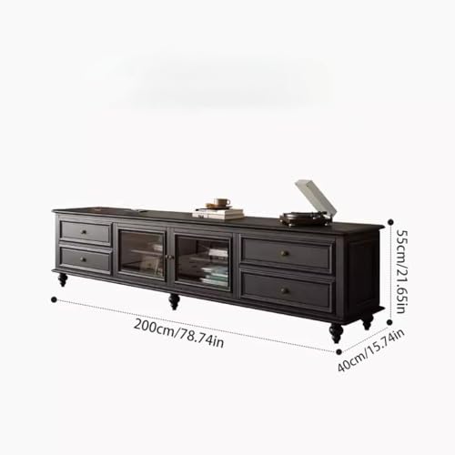 Television Stands American retro high-end black solid wood TV cabinet bedroom living room home light luxury high style floor-standing TV cabinet TV Stand(200X40X55CM)