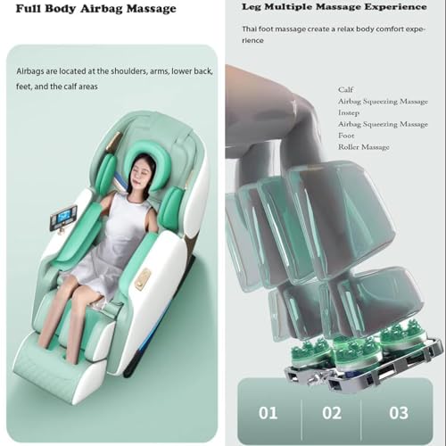 Massage Chair Full Body, Shiatsu Heated Electric 3D Zero Gravity Massage Chair 4D with LCD Controller,with Bluetooth Speaker,Green