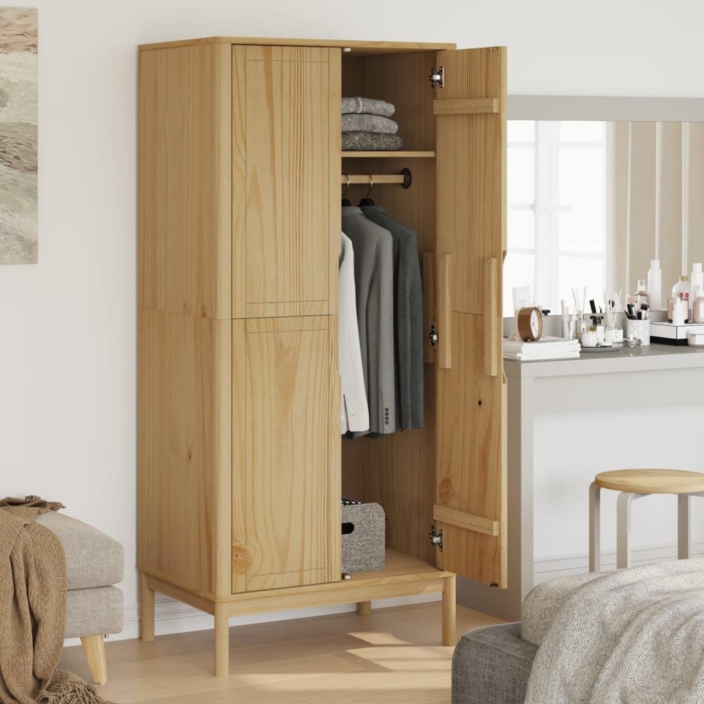 Wardrobe Floro Wax Brown 30.3"x20.9"x67.3" Solid Wood Pine,Furniture,Cabinets & Storage,Armoires & Wardrobes,Brown,41kg/90.2ib