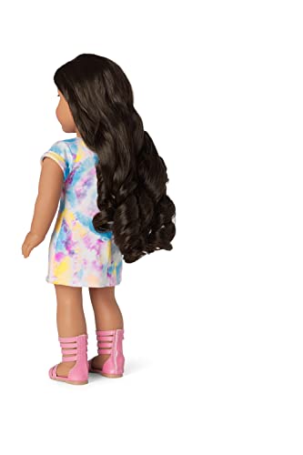 American Girl Truly Me 18-inch Doll #115 with Gray Eyes, Curly Blonde Hair, Light Skin, Tie Dye T-shirt Dress, For Ages 6+